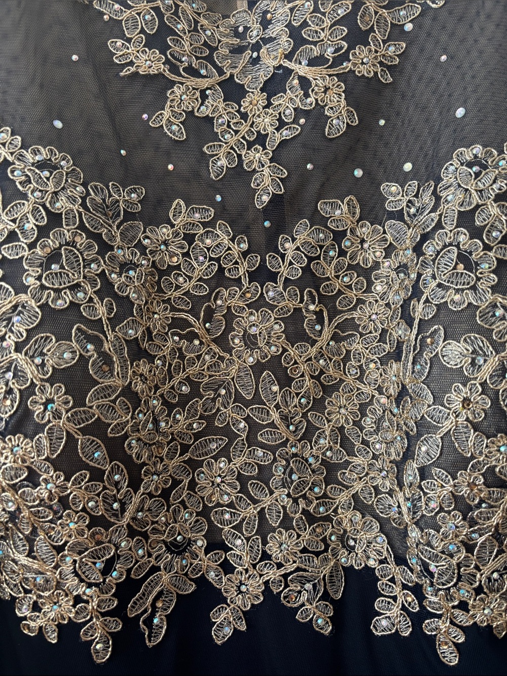 Xscape Black Gown with Gold Embellished Bodice - Picture 3 of 4